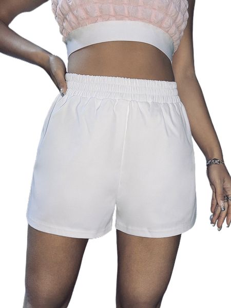 

solid high waist shorts 67lo#, White;black