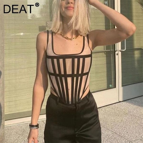 

[deat] sleeveless fishbone body shaping striped vest y2k clothes cyber goth bf shirt clothing women summer gx687 220318, White