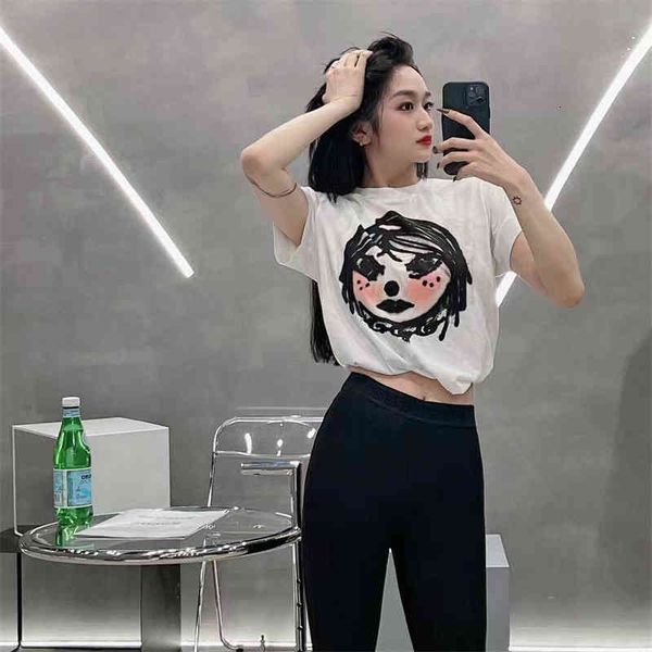 

women's t-shirt summer fashion brand giv doll face hand-painted men's and women's short sleeve loose couple large version t-s, White