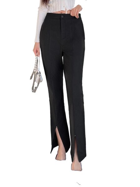 

dazy slant pockets split hem pants q9bm#, Black;white