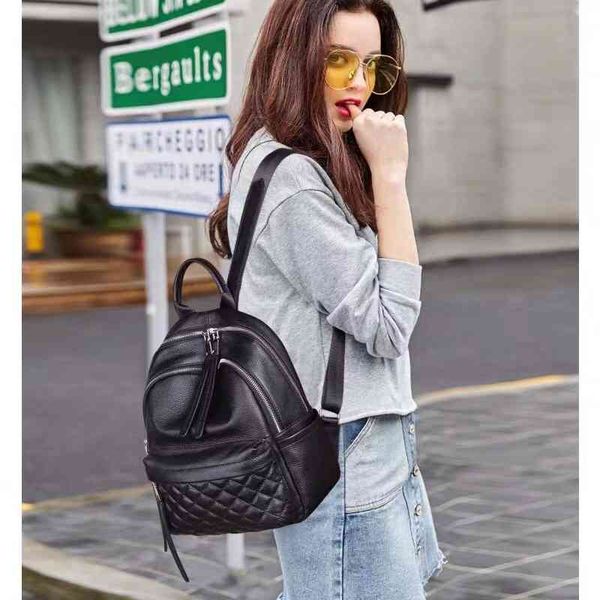 

100% genuine leather fashion small women backpack elegant black daily holiday knapsack casual travel bags girl's schoolbag