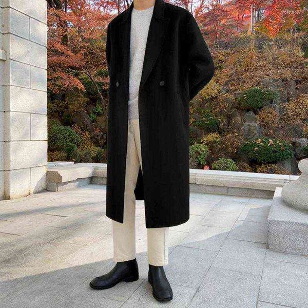

men's wool & blends syuhgfa korean lapel woolen jacket loose short coat 2022 spring autumn thickening fashion casual clothes for male, Black