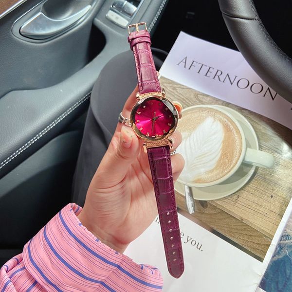 

fashion lady watches brand luxury woman watch diamond 32mm 6 colors leather strap wristwatches for women christmas valentine's mother&#, Slivery;brown