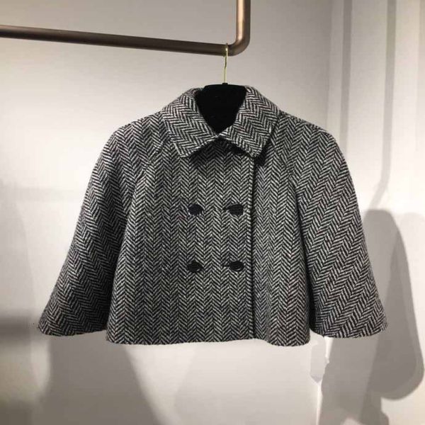 

women's wool & blends red autumn winter herringbone stripe twill wool cloak short coat, Black