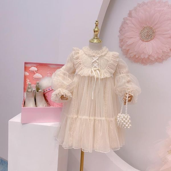 Девушка платья 2022 Девушка одежда Принцесса платье с длинным рукавом детские вечеринка детская одежда Девушка Кружевая 2T-14t