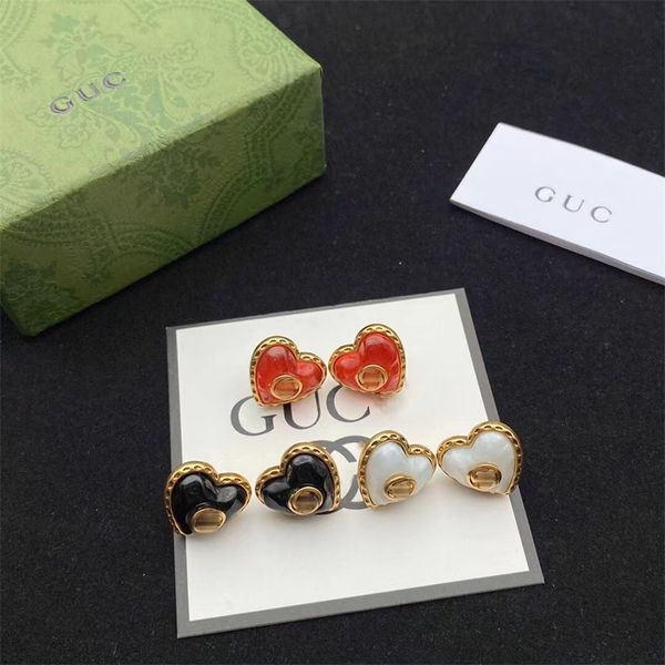 

designer jewelry online new fashion peach heart drop enamel women's 925 silver needle simple and versatile earrings, Golden