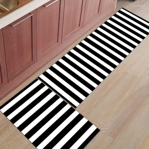 Tapis Simple Rayures Noir Et Blanc Tapis De Cuisine Maison Entrée Paillasson Salon Décor Tapis De Sol Salle De Bains Tapis Antidérapant