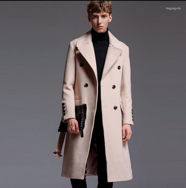 Männer Trenchcoats Herbst Winter Casual Lange Wollmantel Männer Mantel Herren Kaschmir Casaco Masculino Inverno Erkek England KhakiMen's