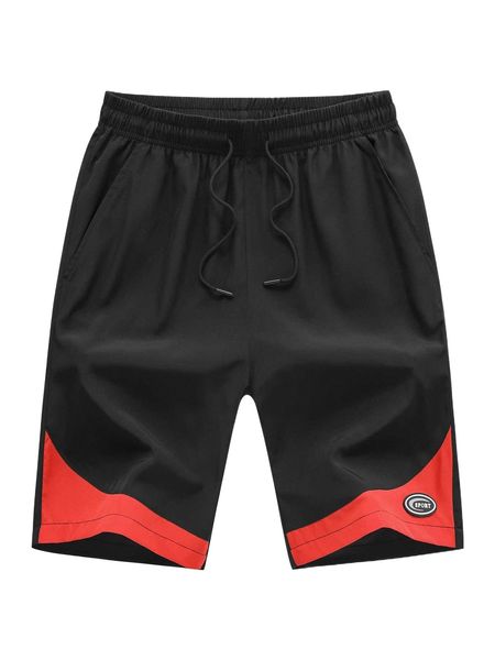 

men drawstring waist patch detail contrast panel shorts l2gw#, White;black