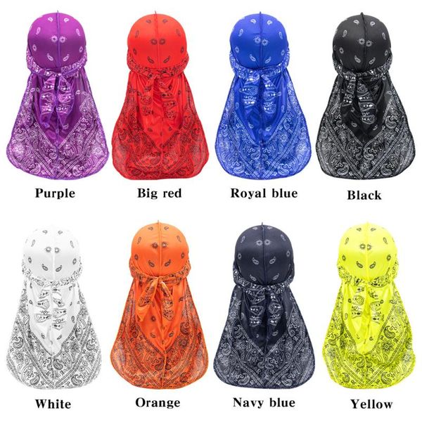 Bandanas Satin Men Stretchy Cap Hip Hop Du Doo Rag Durag Perucas Turbante Bandana Headwear Cor Sólida Chapéu Longo Amarrar Cauda Acessórios para CabeloBan