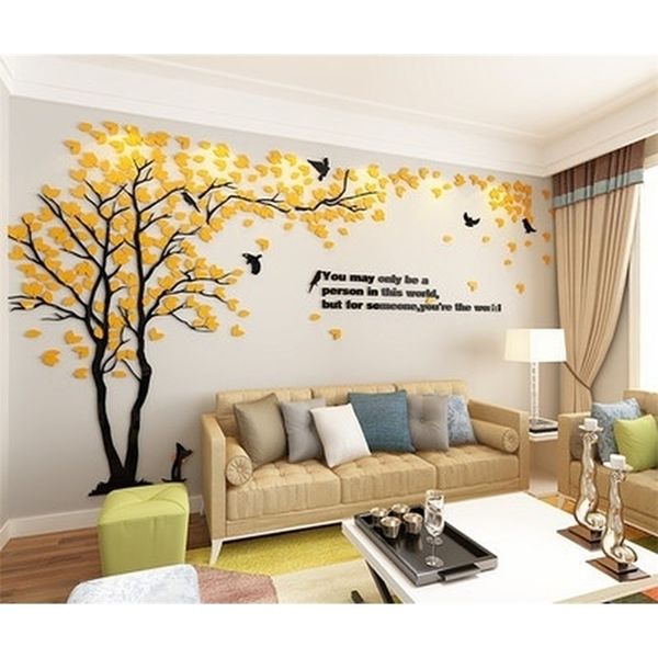 Kreativer Baum 3D Stereo Acryl Wandaufkleber Wohnzimmer Sofa TV Hintergrund Innen Warmes Zuhause Dekoration Zubehör LJ200908