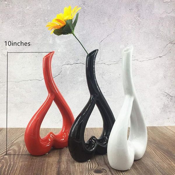 Vases Love Keramik-Kunstvase, 25,4 cm hoch, Rot, Schwarz, Weiß, Dekoration für Zuhause und Büro, 3-teiliges Set