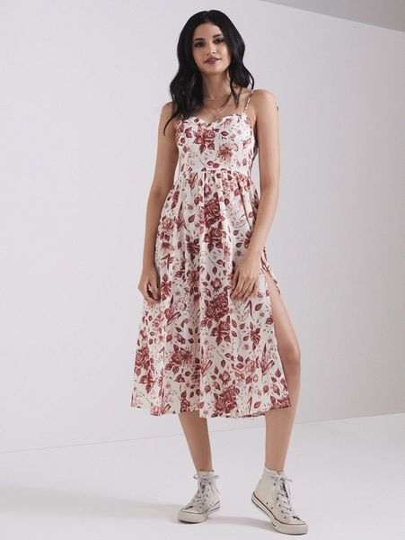 

x vickie chiang shirred back split thigh floral cami dress p7oz#, Black;gray