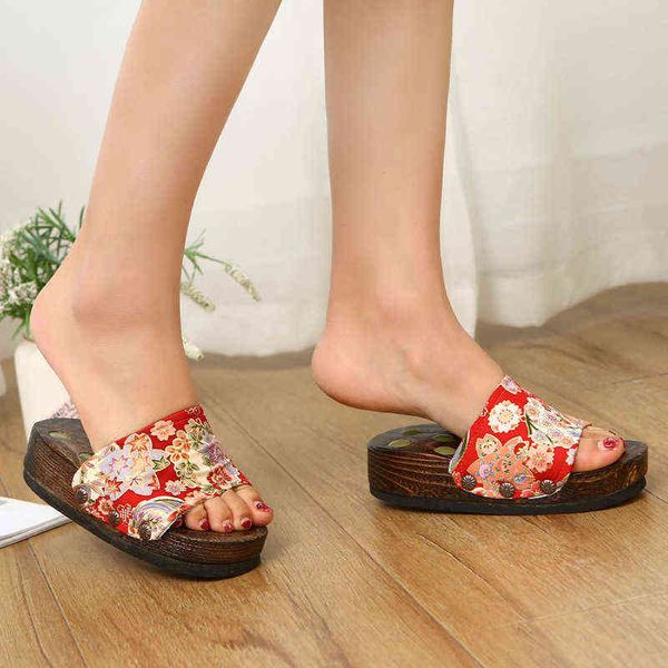 

japanese wooden clogs, fitn massage sandals, half palm slippers, ladies, Black