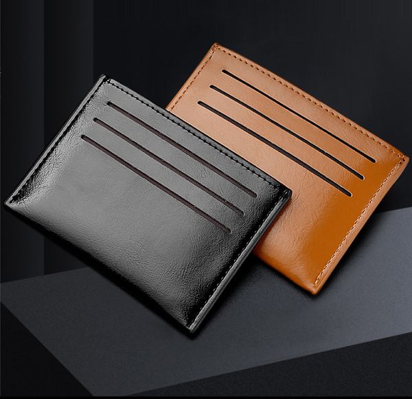

dhl100pcs card holder men pu retro plain multifunctional thin square short wallet mix color, Brown;gray