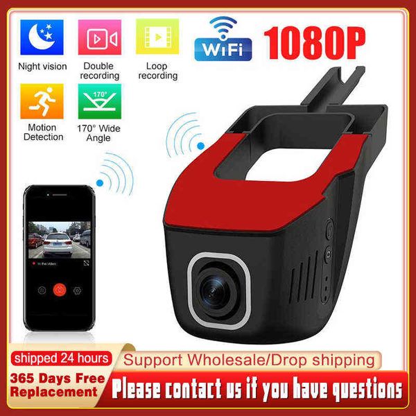 Videocamera per auto Dvr HD P Registrazione in loop Wifi Dash Cam K Videoregistratore per visione notturna grandangolare Cmos Sensore HD Telecamera per auto J220601