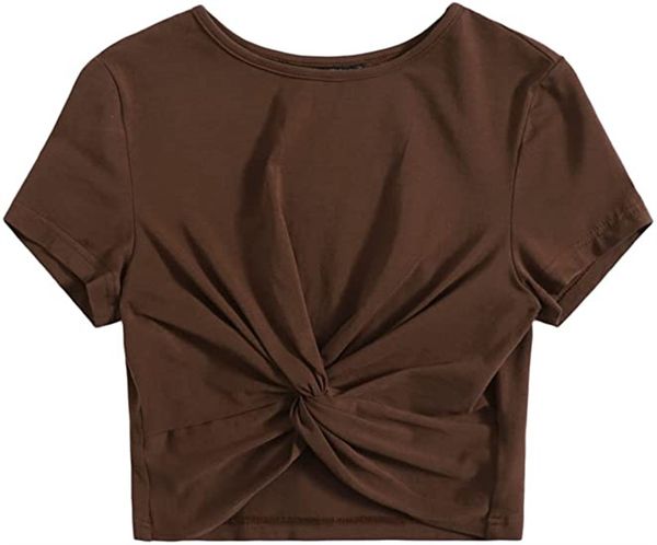 

women's & tees casual front twist crop t-shirt with short sleeves, White