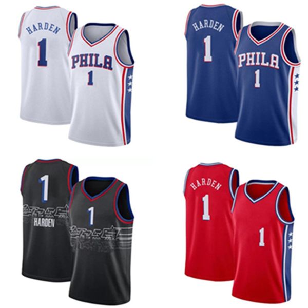 

2022ss fans jame 1 harden jersey joel 21 embiid basketball jerseys mens allen 3 iverson jersey s-xxl blue white red black embroidery logos