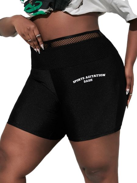 

sxy plus slogan graphic contrast mesh biker shorts p1t1#, Black