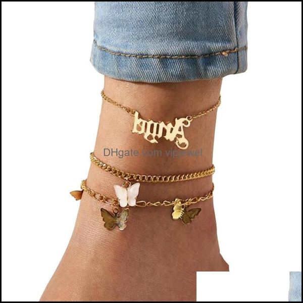 

anklets jewelry fashion mtilayer cute butterfly for women bohemian simple anklet gold color drop delivery 2021 fn42i, Red;blue