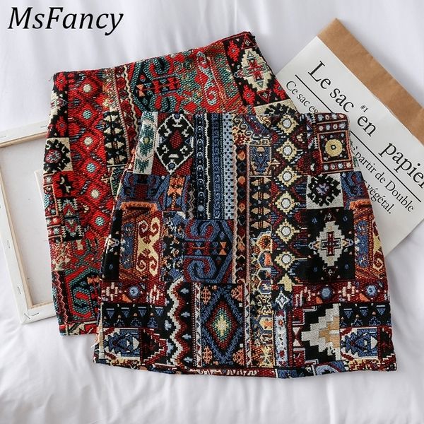 

skirts woman boho embroidery high waist mini skirt vintage literary girls chic pattern aline wrap skirts y200326, Black