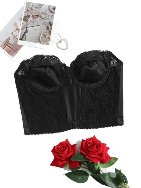 

contrast lace satin glue bone underwire bra c39d#, Black;red