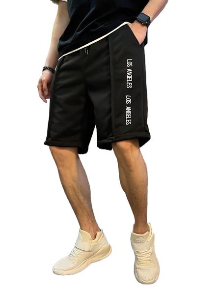 

men letter graphic drawstring waist shorts z1qw#, White;black