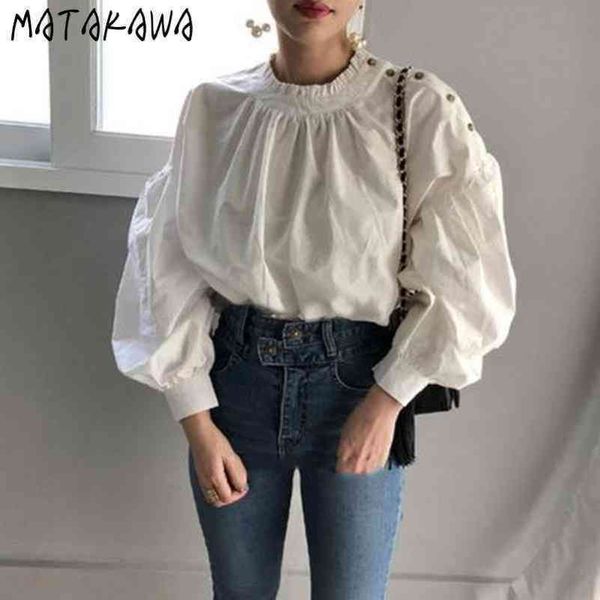 

puff sleeve womens shirt spring japanese blusas temperament loose blouse casual stand women 210506, White