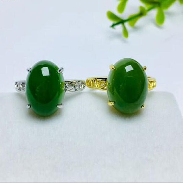 

cluster rings 925 sterling silver natural green jasper mosaic fashion charm womens jewellery, Golden;silver