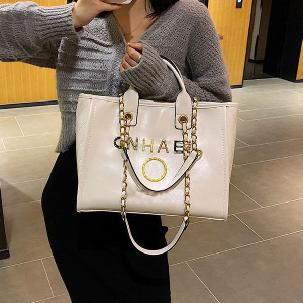 

luxury brand women's handbags beach bags designers ch metal letter badge tote evening bag small mini body leather handbag large female