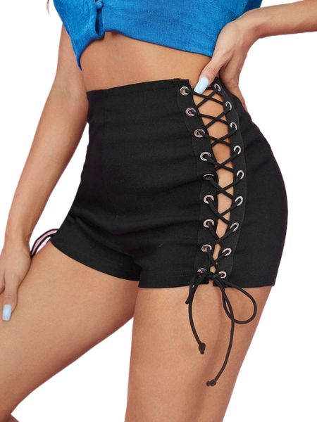 

grommet eyelet lace up side shorts r8yl#, White;black