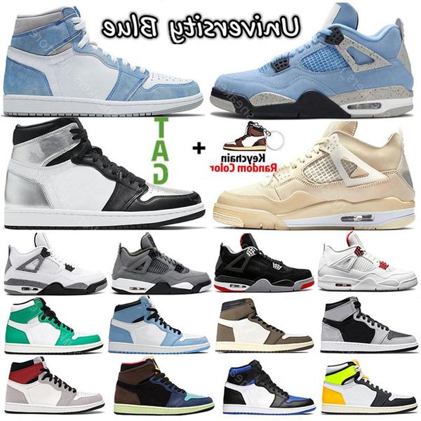 

2021 sail university blue 1s 4s mensrbootsrshoes hyper royal shadow 2 0 dark mocha silver toe 1 women sports sneakers2066, Black