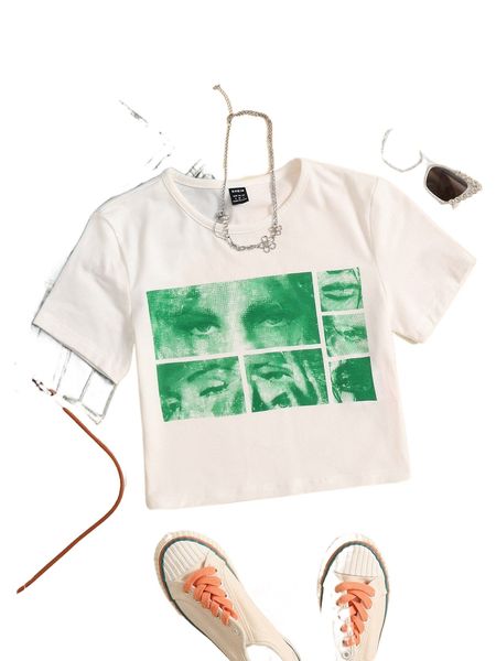 

90s figure graphic crop 64vm#, White