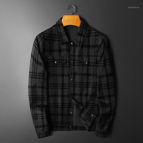 Männer Jacken Frühling Herbst Männlich Luxus Schwarz Plaid Einreiher Herren Und Mäntel Mode Slim Fit Casual Mann 5XL