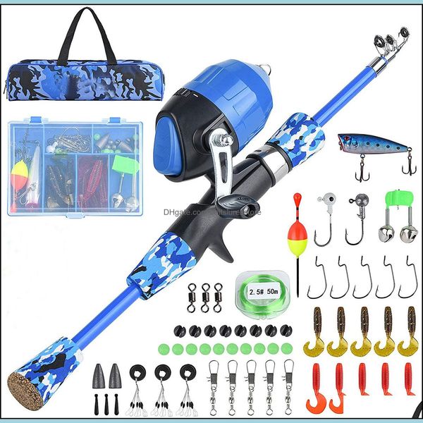 

1.2m 1.5m kids fishing poles protable telescopic fishingrod reel combo kit with spincast fishingtackle box drop delivery 2021 rod sports o