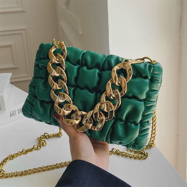 

chain small clutch pu leather crossbody shoulder sling bag for women winter fashion brand handbags and purses green 220627