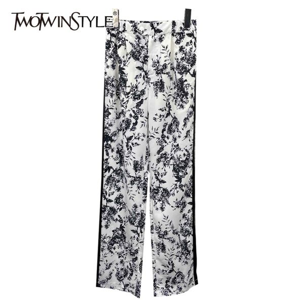 

vgh casual hit color straight trouser for women high waist print loose wide leg pants female fashion clothing spring 210423, Black;white