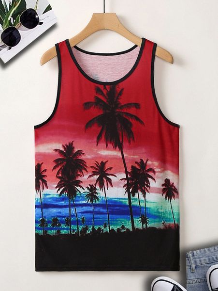 

men tropical print tank y46f#, White;black