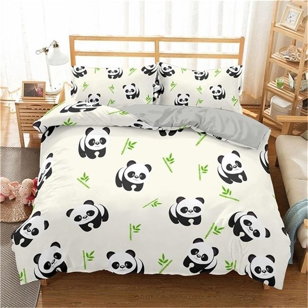 Boniu panda impressa 3pcs Bedding Conjunto de capa de edredão de bambu para adultos para crianças e travesseiros Conjunto de cama de edredom 201114