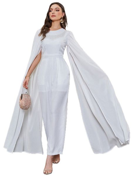 

pearls detail cloak sleeve jumpsuit y9dw#, Black;white