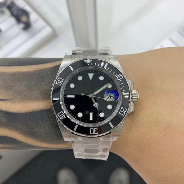 

wristwatches mens automatic watch full stainless steel gliding clasp swimming wristwatchs sapphire luminous watch factory montre, Slivery;brown