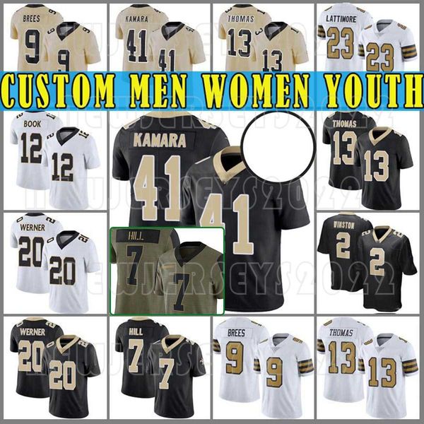 

new custom 41 alvin kamara mens 13 michael thomas 2 jameis winston football jerseys drew brees taysom hill marshon lattimore ian book pete, Black