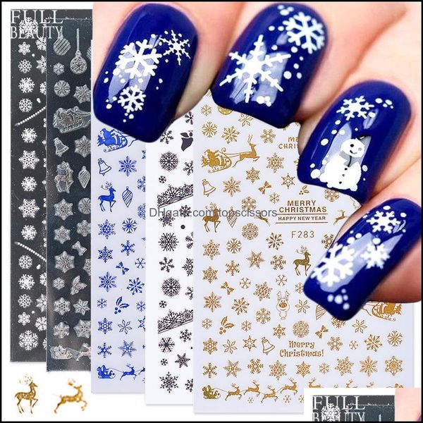 Adesivi decalcomanie nail art salone salute bellezza 3d cursore natalizio adesivo bianco fiocchi di neve in oro fascia lateni adesivi per decorazioni manicure dr