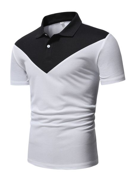 

men color block polo shirt c2a6#, White;black