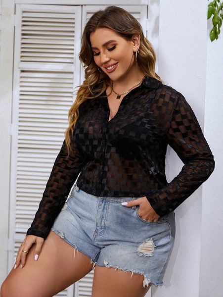 

plus checker mesh without bra b0ru#, Black