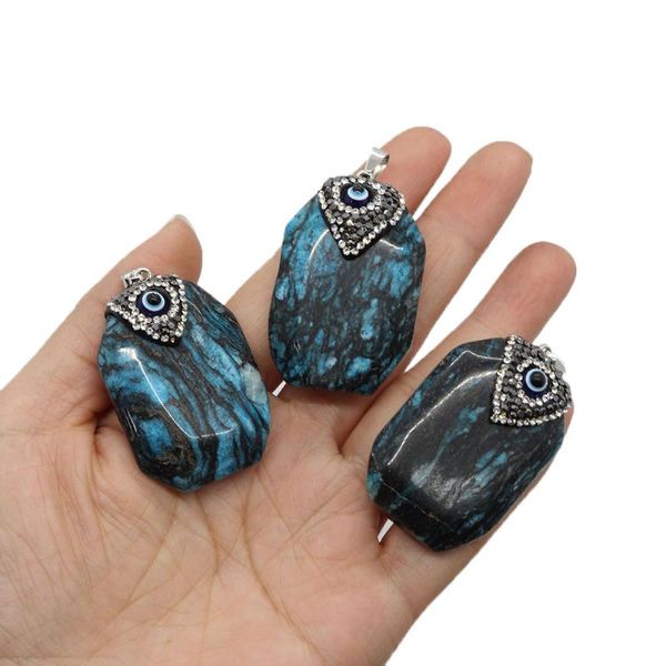 Подвесные ожерелья изысканный натуральный камень Полигональный хайнан сосна 30х45 мм инкрустанный алмазный глазной шарм