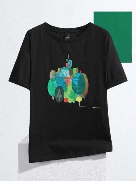 

x jojo wang tree print drop shoulder tee 53r6#, White