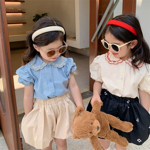 

milancel summer girls short sleeve shirts embroidered kids t-shirt children blouse 220808, White;black