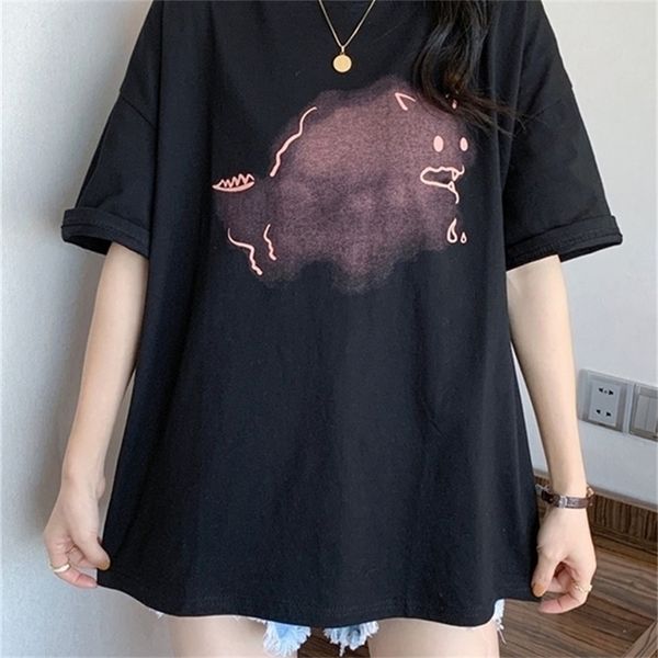 

summer korean clothes womens tshirt fashion short sleeve black white graphic t shirts harajuku cartoon print t shirt for women 220510