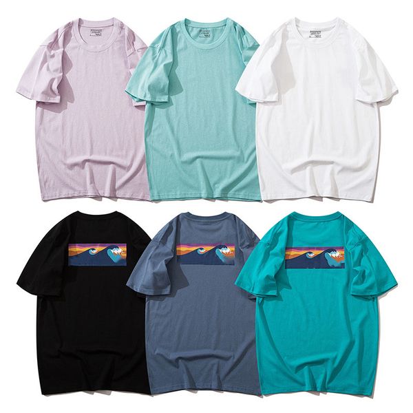 

men's t-shirts wave print short-sleeved t-shirt men women lining, White;black